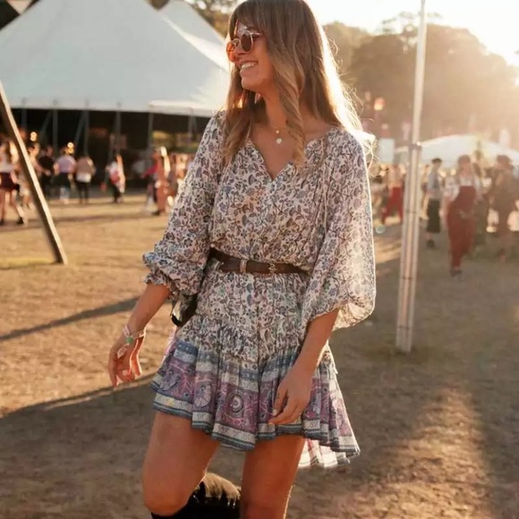 SOLD OUT Purple & Teal Gypsy Boho Festival Floral Dress - Picture 4 of 9